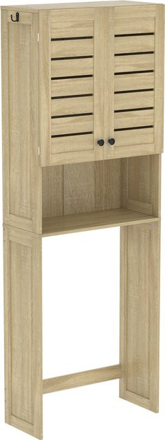 HOMCOM Über-WC-Schrank für Toilette oder Waschmaschine mit Lamellentüren und Regalen, Eiche, B/T/H: 67 x 31,5 x 190 cm - Bild 1