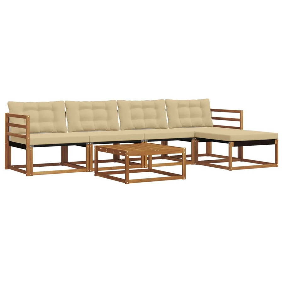 vidaXL 6-teilige Outdoor-Sofagarnitur aus Akazienholz mit Textilene und Kissen in Natur und Beige - Bild 2