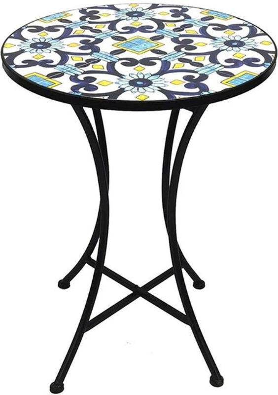 Mojawo Mosaik Bistrotisch Rund in Braun und Bunt mit Metallgestell im Mediterran-Stil, Durchmesser: 60 cm, Höhe: 70 cm - Bild 1