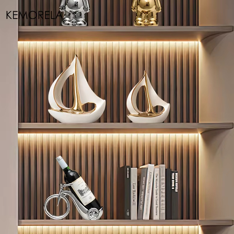 KEMORELA Keramik Segelboot Skulptur in Weiß als moderne Dekoration für Wohnzimmer und Büro - Bild 2