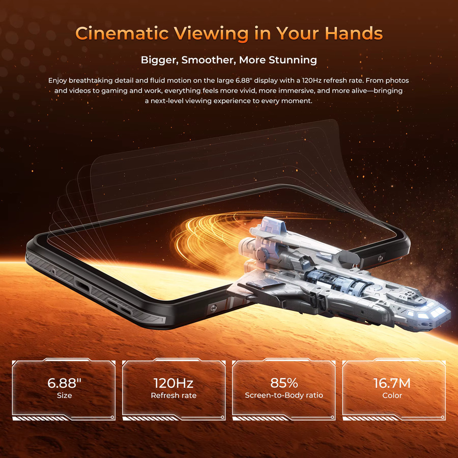 Oukitel WP68 Air 5G Outdoor-Smartphone in Schwarz mit 512GB ROM, 36GB RAM, 8000mAh Akku, 6,88 Zoll 120Hz Display und NFC - Bild 6
