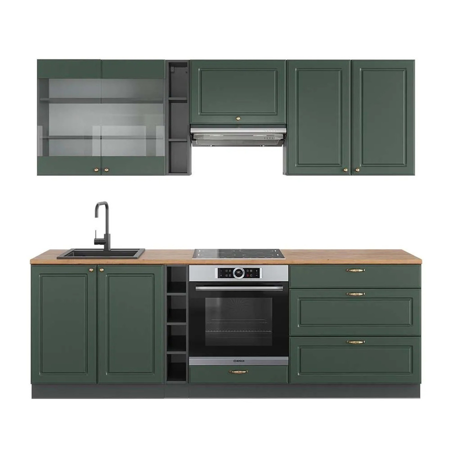 Vicco Fame-Line Küchenzeile Landhausstil in Grün, Gold und Anthrazit mit Eiche-Optik, Breite: 235 cm - Bild 2
