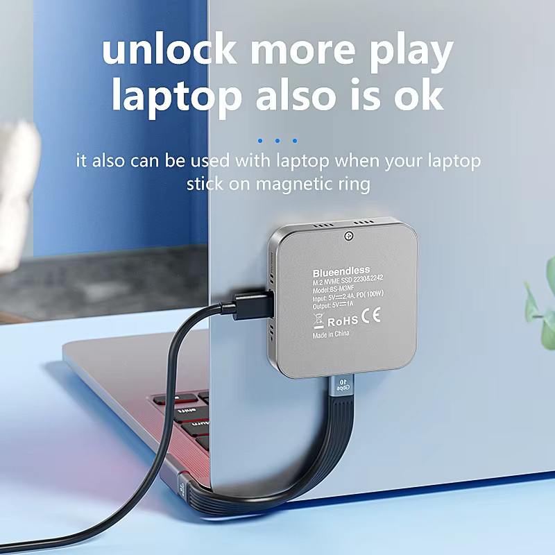 Lenovo Magnetic M2 NVMe SSD-Gehäuse mit Kühlventilator und 100W PD-Ladefunktion, USB-C Typ-C Gehäuse für M.2 2230 und 2242 SSDs, kompatibel mit iPhone und Mac - Bild 3