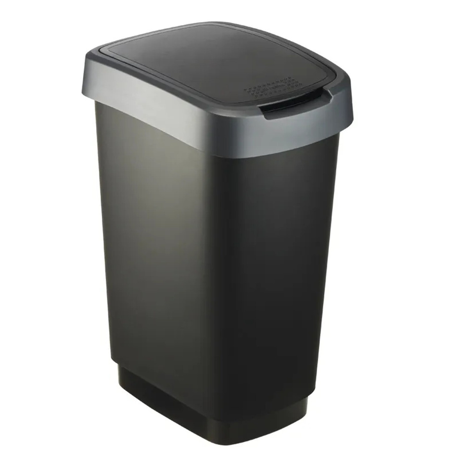 PROREGAL Klassischer Abfalleimer für Innenbereich aus Kunststoff, Schwarz-Silber, Volumen: 25 Liter, H x B x T: 47,6 x 25 x 33 cm - Bild 2