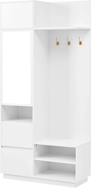 okwish Kompaktgarderobe mit Spiegel und Sitzbank in Weiß, moderne Flurgarderobe mit Haken, B/T/H: 90 x 34 x 190 cm - Bild 1