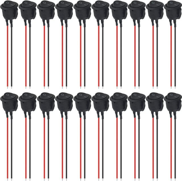 20 Stück AOKIN Runde Wippschalter EIN-Aus-Schalter 12V 2Pin SPST in Schwarz für Boot und Auto - Bild 1