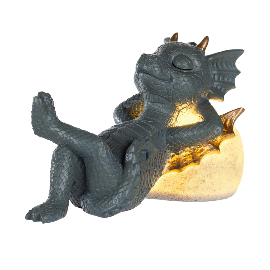 LED-Gartenfigur schlafender Drache von GardenHero in Grau aus Stein - Bild 2