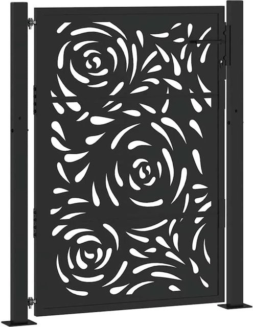 vidaXL Gartentor aus verzinktem Stahl in Schwarz mit Flammenmuster, B: 110 cm, H: 130 cm - Bild 1