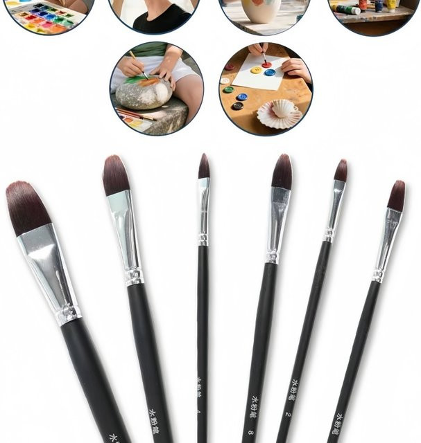 6-teiliges Aquarell-Gouache-Malpinsel-Set mit langem Holzgriff und Nylonborsten für Graffiti und DIY-Kunstmalerei - Bild 1
