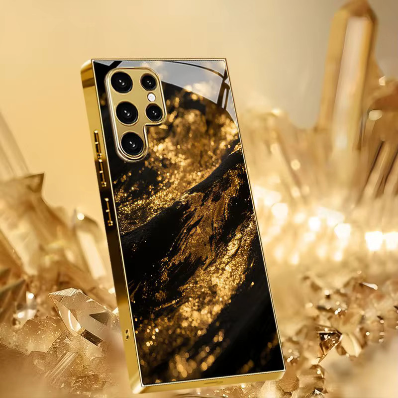 Samsung Handyhülle mit Gold-Textur-Muster und galvanisierter Glas-Hartschale für Galaxy S26 S25 S24 S23 S22 S21FE Ultra Plus - Bild 2