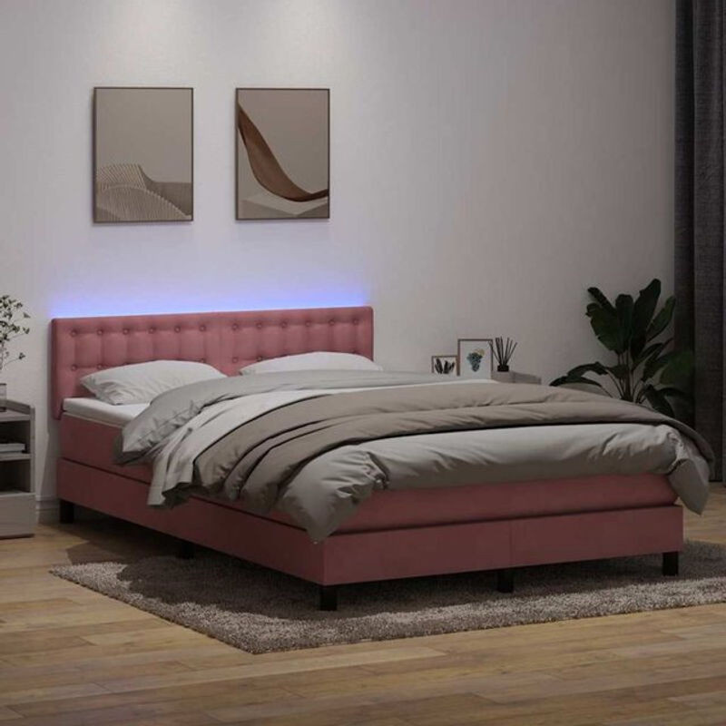 vidaxl Boxspringbett mit Matratze aus Samt in Rosa und Weiß, B/T/H: 160 x 220 x 78 cm - Bild 1