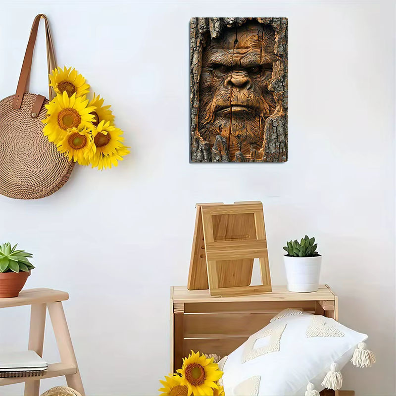 HELLOYOUNG Bigfoot Wandschild aus Metall in Braun, Rechteckiges Wandbild im Querformat, B: 30 cm, H: 20 cm - Bild 3