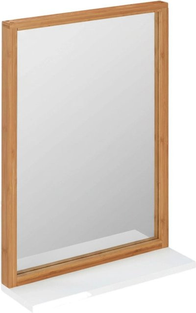 Relaxdays Wandspiegel aus Bambus und MDF mit Ablage in Weiß, B: 54,5 cm, H: 38 cm, T: 12 cm - Bild 1