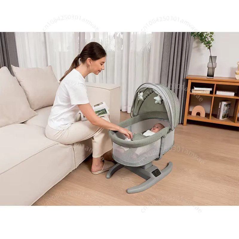 Elektrische Baby Schaukel mit einstellbarer Rückenlehne und Multi-Modus in Grau - Bild 2