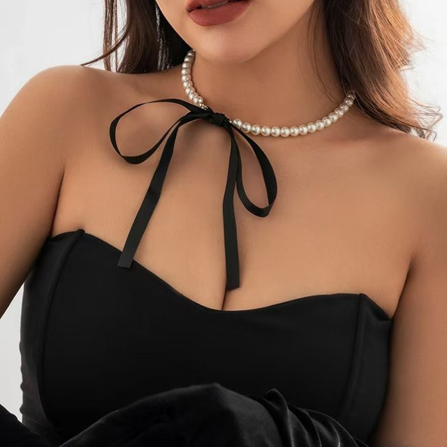 Sygune Choker Halskette, weiße Imitation Perle, Unisex - Bild 1