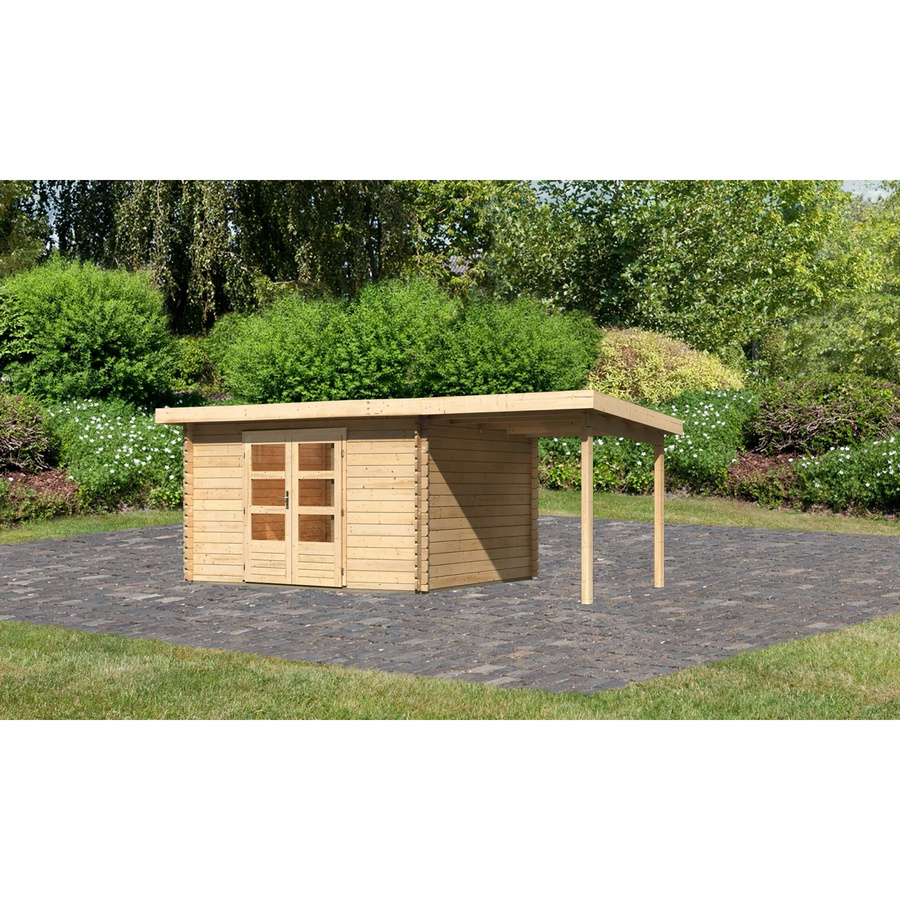 Karibu Holz-Gartenhaus Ängelholm in Natur mit Pultdach und Blockbohlenbauweise, B/T/H: 340 x 280 x 222 cm - Bild 2
