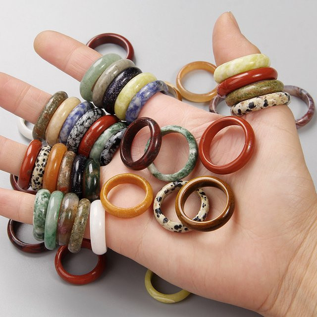 Naturstein Ringe, Achate, Kristall, Jaspis, Unisex, 16-20mm - Bild 1