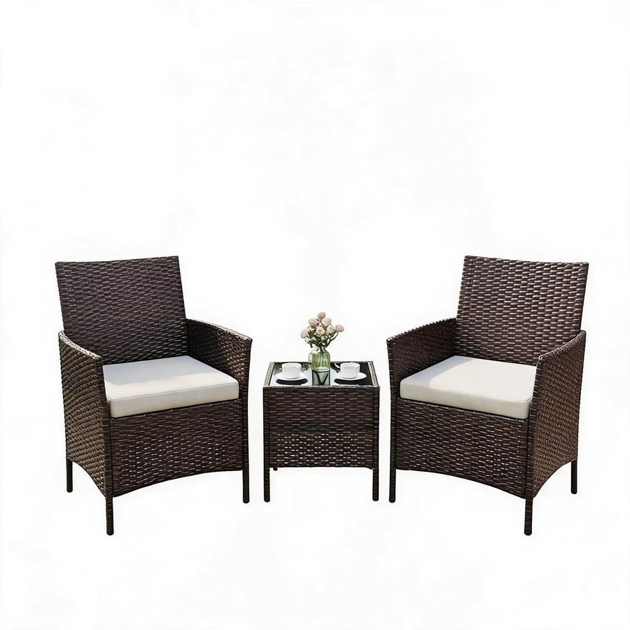 3-teiliges HiMISS Outdoor-Bistro-Set aus Polyrattan mit Glas-Couchtisch und gepolsterten Kissen in Schwarz und Beige - Bild 8