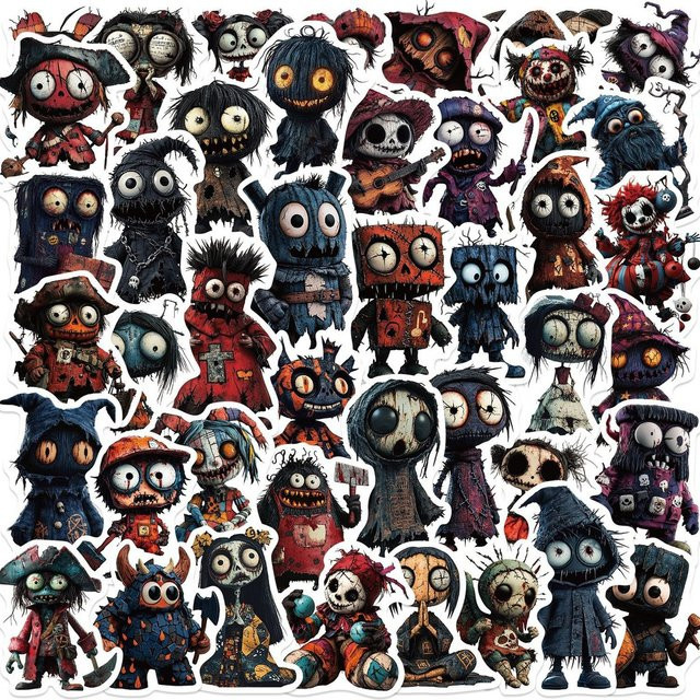 50 Stück Halloween-Graffiti-Aufkleber mit gruseligen Charakteren, wasserfeste DIY-Dekoration in Multicolor, YourLife Store - Bild 1