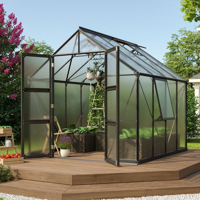 Vitavia Gewächshaus Olymp 6700 in Schwarz mit 6,7 m² Fläche, Polycarbonat-Platten und Stahlfundamentrahmen, B: 257 cm, T: 258 cm, H: 254 cm - Bild 1