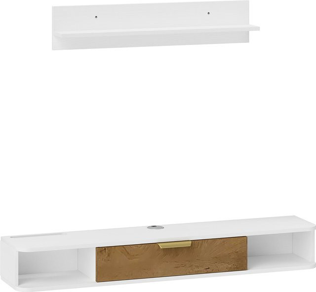 HOMCOM Wandmontiertes TV-Möbel Set mit Wandregal aus Holz in Weiß, B/T/H: 120 x 24 x 16 cm - Bild 1