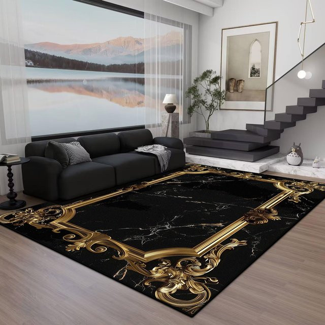 Karpetti Teppich in Schwarzgoldener Marmor-Optik, waschbar und rutschfest, B: 250 cm, T: 200 cm - Bild 1