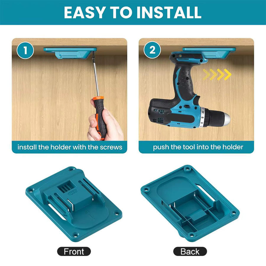 Bohrerhalterung für Makita 18 V Li-Ionen-Bohrer, Wand-Dock-Aufhänger aus Kunststoff in Schwarz und Blau für Garage und Werkstatt - Bild 4