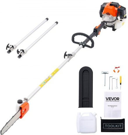 VEVOR Benzin-Hochentaster 43ccm 2-Takt Teleskopsäge mit 25,4 cm Schwert und ausziehbarer Stange von 2,08 bis 3,58 m - Bild 1