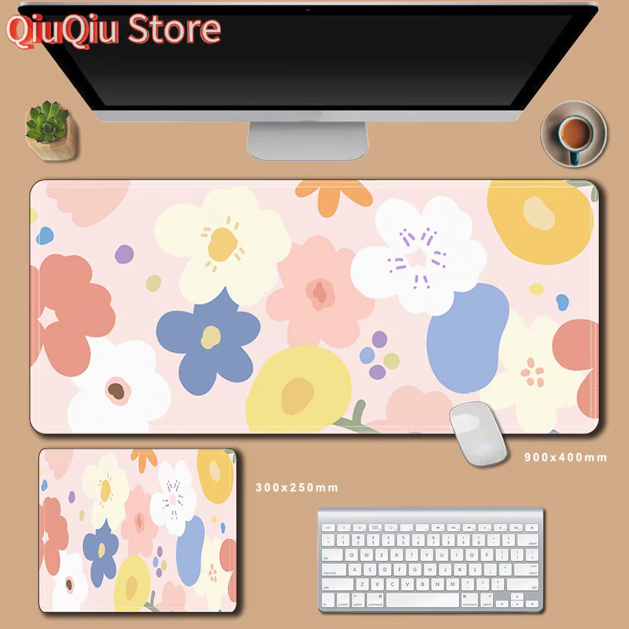 Potdemiel Mauspad mit Blumen-Cartoon-Design, rutschfestes XXL Mousepad für Büro und Schreibtisch - Bild 2