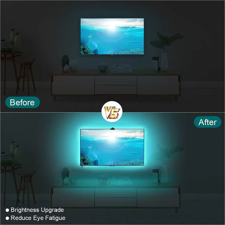 Adiodo RGBIC LED-Lichtstreifen für PC und TV mit Farbsensor und Musik-Sync, Multicolour Hintergrundbeleuchtung für 55-75 Zoll, ideal für Gaming-Raum und Home Office - Bild 3