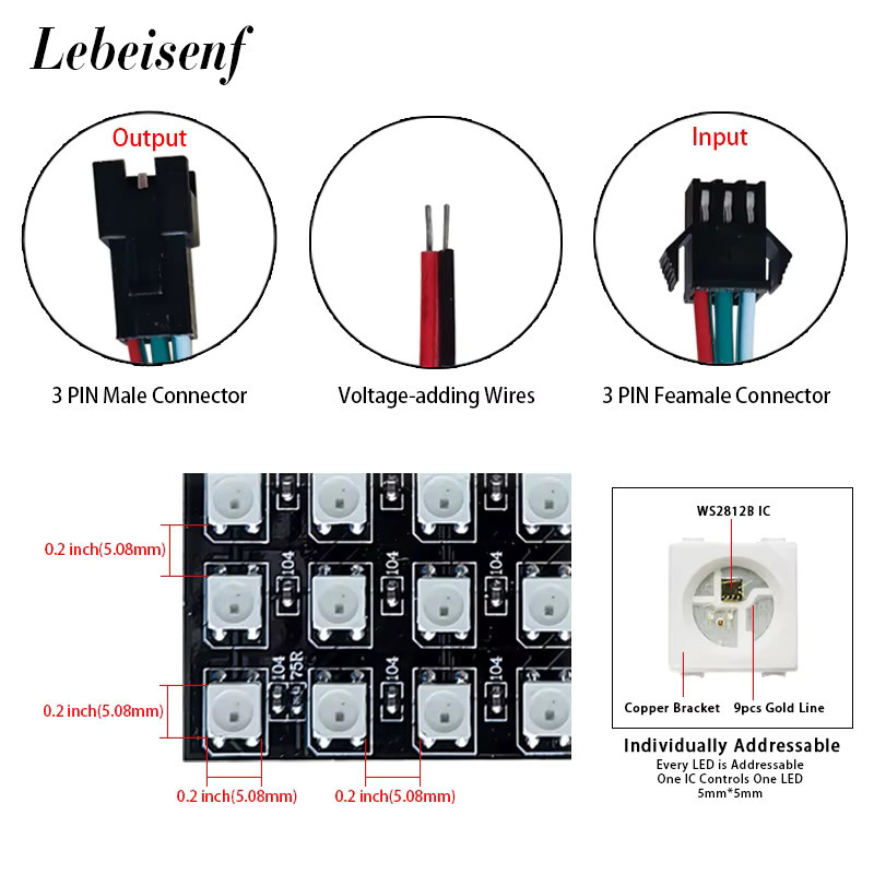 Lebeisenf Flexibles RGB WS2812B Digitales Lichtpanel Individuell Adressierbares LED Matrix-Anzeigemodul für DIY-Projekte DC5V - Bild 3