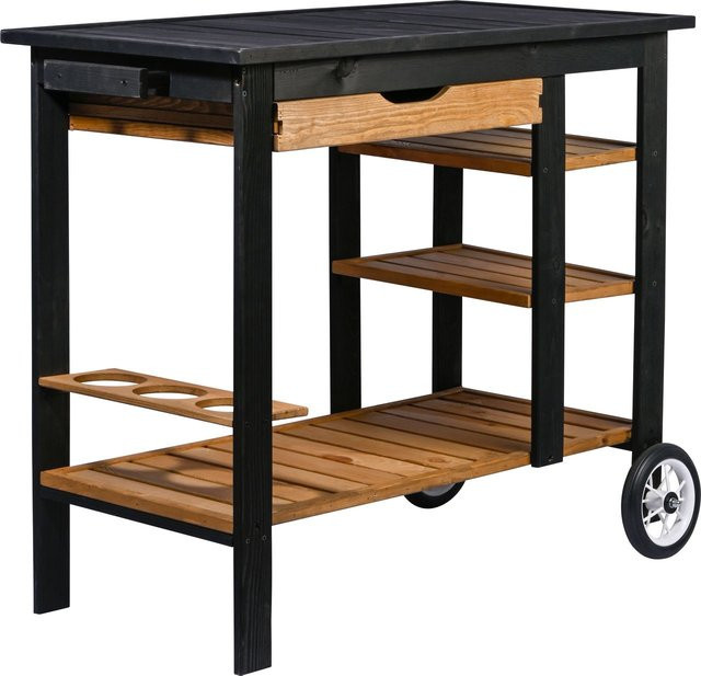 dobar Servierwagen aus Kiefernholz in Schwarz, rustikaler Beistelltisch und Trolley für Garten, Terrasse oder Küche, B/T/H: 84,0 x 48,0 x 95,0 cm - Bild 1