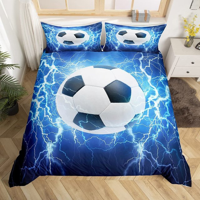 Binchi Outdoor Product Fußball Bettwäscheset Blau, 3-teilig aus Mikrofaser mit Reißverschluss, B/H: 140 x 200 cm - Bild 1