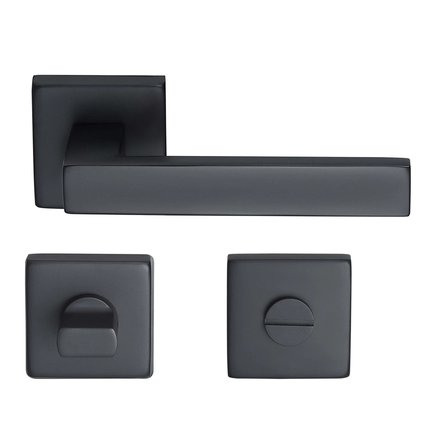 MeinTürgriff Drückergarnitur Trento Eckig für WC in Schwarz Matt aus Edelstahl und Kunststoff, B/H: 160 x 160 mm, Tiefe: 60 mm - Bild 2