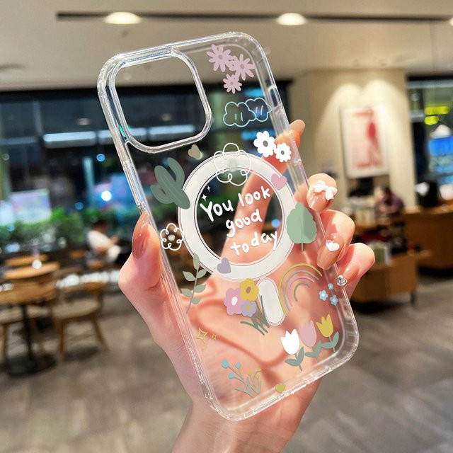 Magnetische Silikon Handyhülle mit Blumenmuster für iPhone 11 bis iPhone 17 Pro Max, stoßfest und transparent - Bild 1