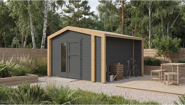 Weka Holz-Gartenhaus Killarney mit Satteldach in Anthrazit-Eiche, B: 361 cm, T: 313 cm, H: 246 cm - Bild 1