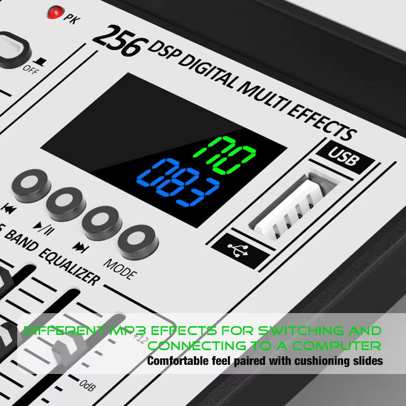VBNM Professioneller 4-Kanal 256DSP Audio Mixer mit 48V Phantomspeisung, USB und Bluetooth in Weiß - Bild 5