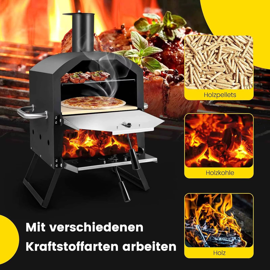 GOFLAME Outdoor-Pizzaofen in Schwarz mit Grillrost, Pizzastein, Pizzaschaufel und wasserdichter Abdeckung, B/T/H: 72,0 x 54,0 x 5,0 cm - Bild 2