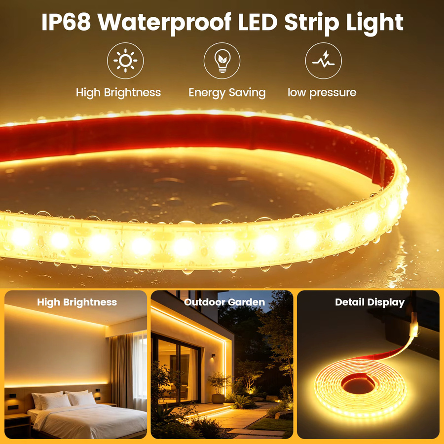 HEGEHE USB-LED-Lichtband in Weiß/Warmweiß, wasserdicht IP68, flexibles 5 V Diodenband mit 120 LEDs für Heim- und Gartendekoration - Bild 2
