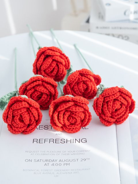 TTCY Künstliche Häkel-Rose in Rot aus Textil für Hochzeiten, Dekoration und DIY-Geschenke - Bild 1