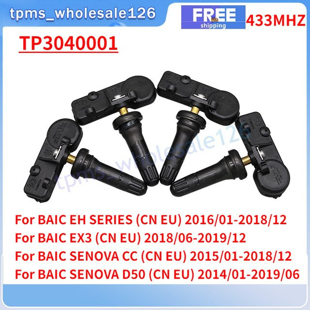 GANGLE Reifendruck Kontrollsystem TP3040001 für BAIC EH Serie EX3 EX5 Senova CC D50 D70 X35 X55 X65, 4er Set TPMS 433MHz, Schwarz - Bild 1