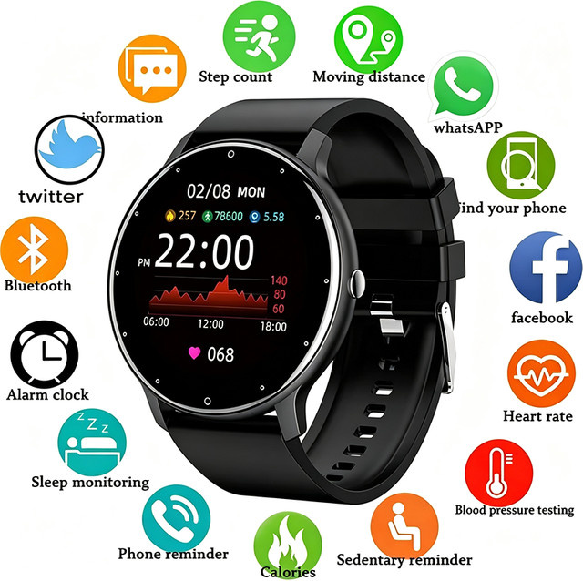 LIGE Smartwatch mit Bluetooth-Anruf und Touchscreen als Sport-Fitness-Tracker für Damen und Herren, wasserdicht, kompatibel mit Android und iOS, in Schwarz oder Pink - Bild 1