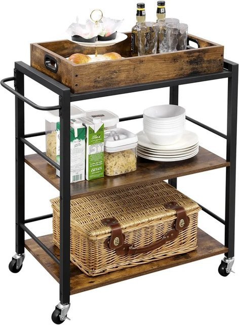 Vasagle Küchenwagen mit abnehmbarem Tablett in Braun-Schwarz, B/T/H: 40 x 15 x 86 cm - Bild 1