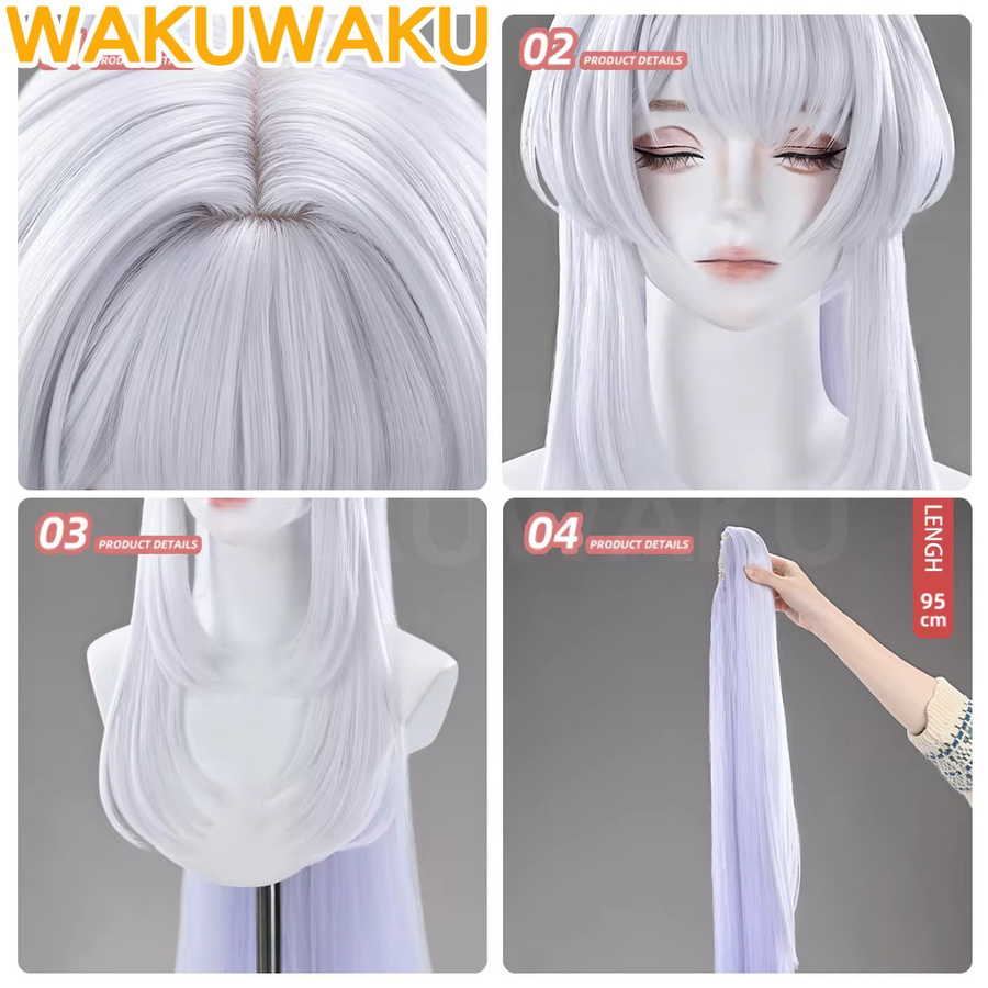 WakuWaku Hiyuki Cosplay Perücke, Silberne Lange Haare, Damen - Bild 2
