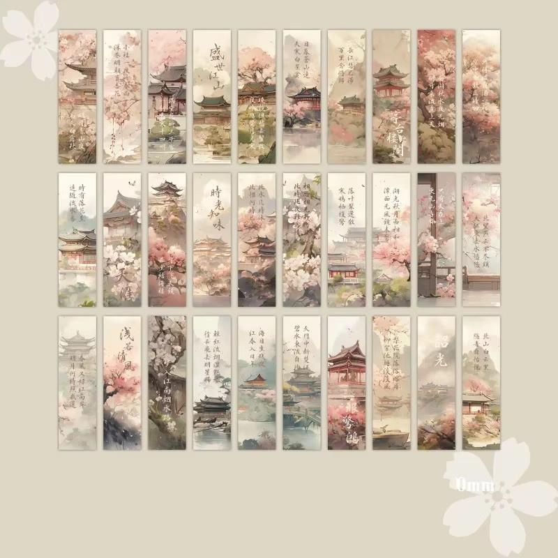 30 Stück Retro-Lesezeichen im chinesischen Stil mit Anime Vintage Aesthetic und floralen Palastmotiven, beige und mehrfarbig, aus Papier - Bild 4