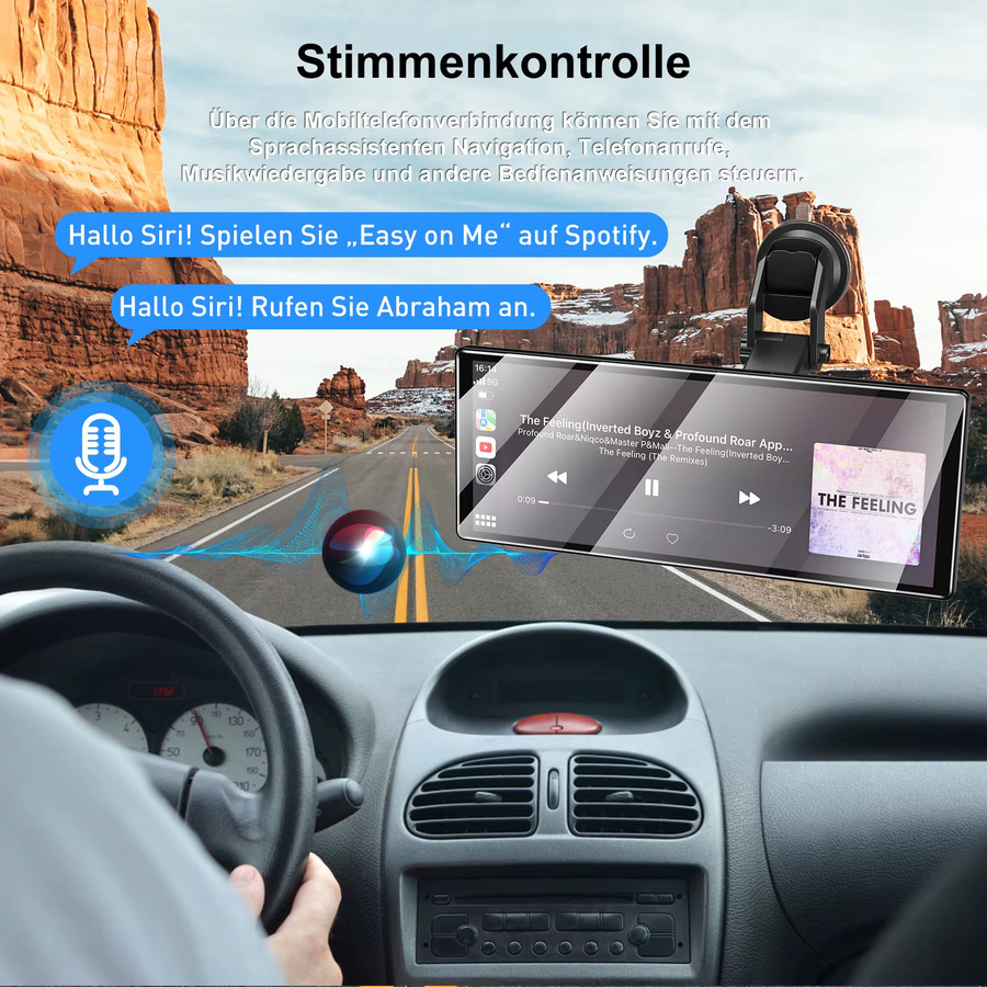 ESSGOO 11.3 Zoll 4K Ultra HD Wireless CarPlay Dashcam mit Android Auto, 1080p Heckkamera, GPS, Bluetooth, FM und Lenkradsteuerung in Schwarz - Bild 4