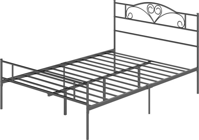 HOMCOM Doppelbett aus Stahl mit Lattenrost und Unterbettaufbewahrung, Schwarz, B/T/H: 140 x 200 x 31 cm - Bild 1