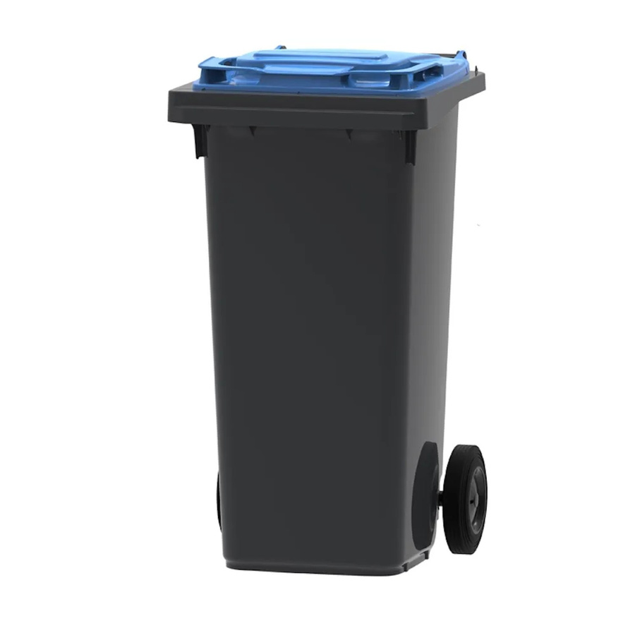 PROREGAL Mülltonne Müllgroßbehälter mit 2 Rädern, 120 Liter, Grau mit blauem Deckel, H x B x T: 97,4 x 47,9 x 55,5 cm - Bild 2