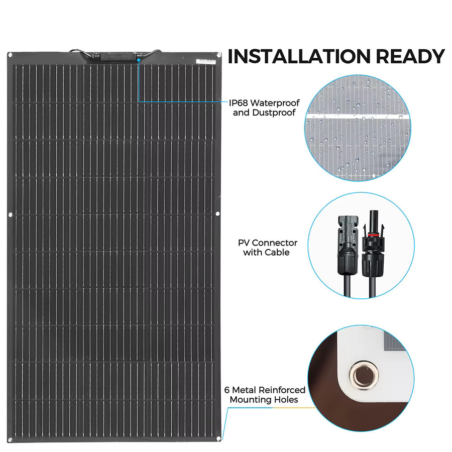XINPUGUANG Flexible Monokristalline Solarpanel Kit für Off-Grid Systeme in Schwarz für Wohnmobil, Wohnwagen und Boote - Bild 3