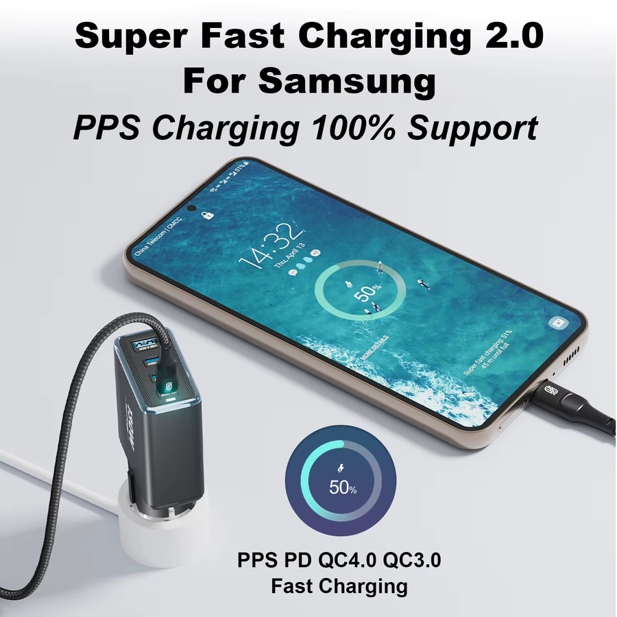 TOPZERO USB Typ C Ladegerät 130 W mit 4 Ports, PD3.0 und QC4.0 Schnellladung, Schwarz - Bild 4